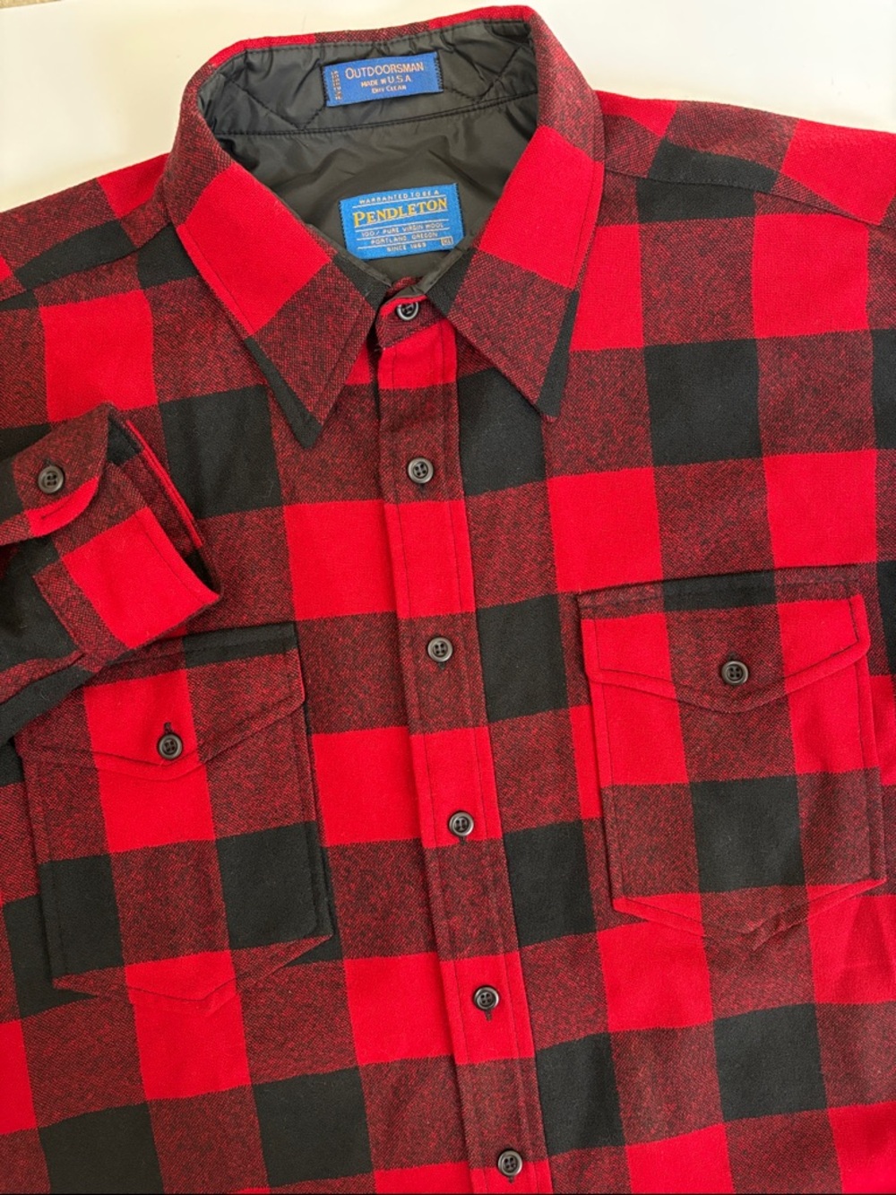 Vintage Pendleton Outdoorsman USA Wool Buffalo Red Black Plaid Flannel Mens XL